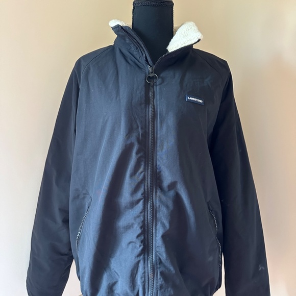 *LAND'S END* Men's Black Long Sleeve Lined Hooded Jacket Coat Size L (42-44) - Picture 5 of 7